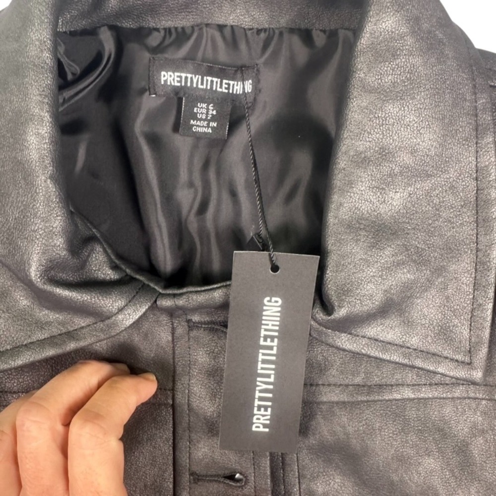 PrettyLittleThing‎ Cropped Faux Leather Jacket Black S – NWT - Picture 3 of 10